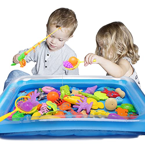 DC-BEAUTIFUL 51 Piece Fishing Toy Baby Bath Toy Magnetic Net Fishing Game Fishing Learning Education Play Set Outdoor Fun Best Gift for Children Fishing Game for Kids Party Favors