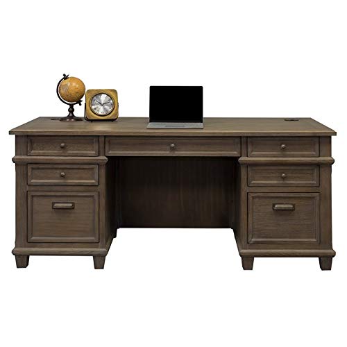 Martin Furniture Double Pad Desk, 68″, Weathered Dove