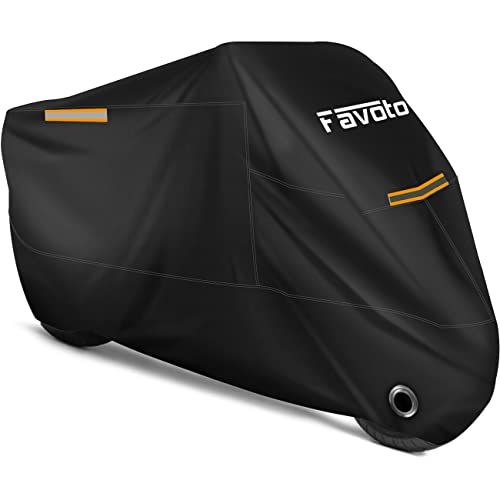 Favoto Motorcycle Cover All Season Universal Weather Quality Waterproof Sun Outdoor Protection Durable Night Reflective with Lock-Holes & Storage Bag