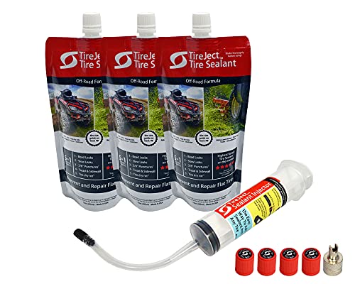 TireJect Lawn Mower Off-Road Tire Sealant – Flat Tire Protection Kit with Sealant Injector – 5-in-1 Tire Repair & Prevent Flat Tires caused by bead leaks, punctures, minor dry rot – Extend Tire Life