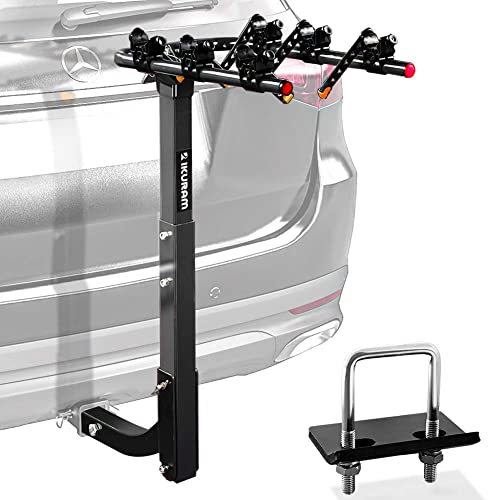 IKURAM R 3 Bike Rack Bicycle Carrier Racks Hitch Mount Double Foldable Rack for Cars, Trucks, SUV’s and minivans with a 2″ Hitch Receiver