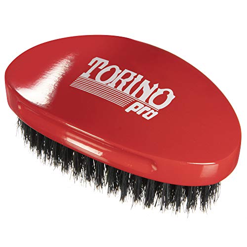 Torino Pro Wave Brush #690- Curved Medium palm 360 waves hair Brush with 100% extra long boar bristles- Great brush for fresh cuts, thinning hair. Curve hair brush for men