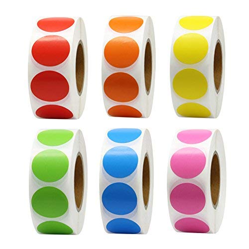 Hcode 1 Inch Color Coding Label Garage Sale Stickers Blank Yard Sale Price Stickers Round Colorful Stickers Permanent Adhesive Dots Stickers Glossy Writable Paper Labels 6000 Pieces