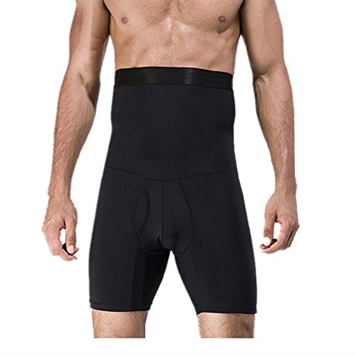 Tfscloin Men’s High Waist Double-Layer Anti-Curling Tummy Control Slimming Body Shapewear Stomach Abdomen Shaping Shorts (Black, XL)