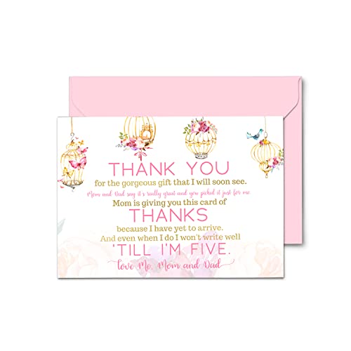 Fancy Floral Baby Shower Thank You Cards (15 Pack) Prefilled Girls Notecards with Envelopes Babies Registry Gifts – Pink and Gold Theme – 4×6 Blank Stationery