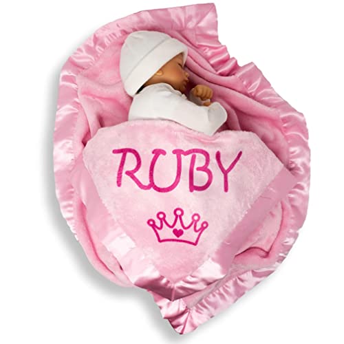 Custom Catch Personalized Princess Baby Blanket for Girl – Newborn or Infant Name Gift – Pink or Blue (1 Text Line)