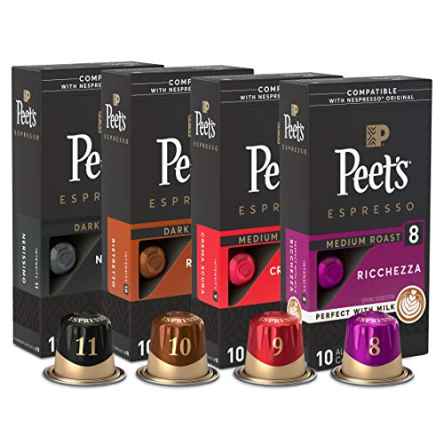 Peet’s Coffee Gifts, Bestseller’s Espresso Coffee Pods Variety Pack, Dark & Medium Roasts, Compatible with Nespresso Original Machine, Intensity 8-11, 40 Count (4 Boxes of 10 Espresso Capsules)