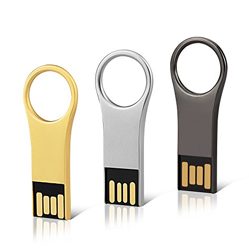 RAOYI 3 Pack 32GB Metal Key Shape USB Flash Drive, USB 2.0 Memory Stick Thumb Drives Jump Drive (Black/Silver/Gold, 3 Mixed Colors)