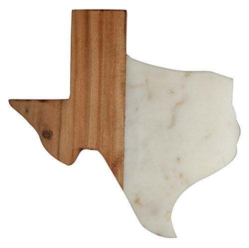 Thirstystone Large Texas Shaped Mango Wood & Marble Serving/Cutting Board, Made From All Natural Materials, Kitchen Accessories & Decor 16″ x 15″