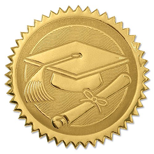 PaperDirect Embossed Graduation Cap & Diploma Gold Certificate Seals, 102 Pack
