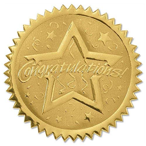 PaperDirect Congratulations Star Embossed Gold Certificate Seals, 102 Pack