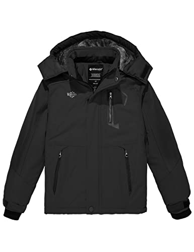 Wantdo Kid Boys’ Winter Jacket Hooded Waterproof Coat Raincoat Black 10-12