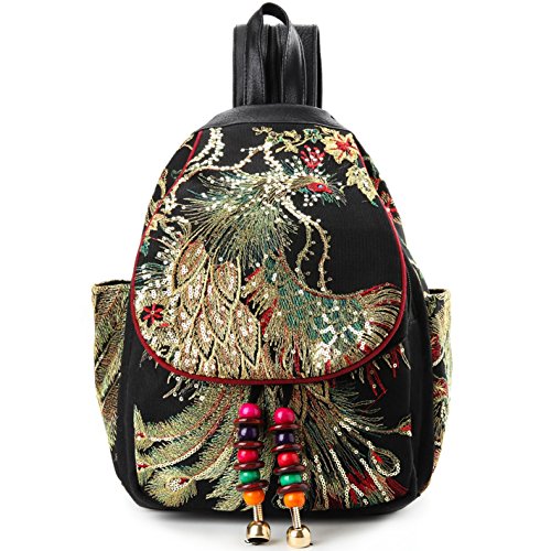 Goodhan Vintage Phoenix Sequins Embroideried Women Backpack Daypack Travel Shoulder Bag One_Size