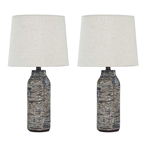 Signature Design by Ashley Mahima Eclectic Paper Table Lamp, 2 Count , 25.5″, Black & White