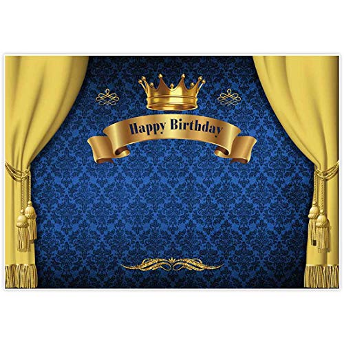 Allenjoy 84″ x 59″ Royal Prince Backdrop King Gold Curtain Background Baby Shower Happy Birthday Party Cake Dessert Table Decor Decoration Banner Photo Booth