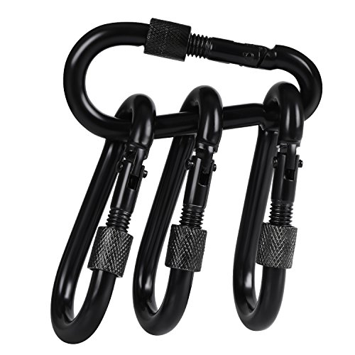 BEWISHOME 4 Pack Carabiner Solid Metal D Clips Black Carabiner with Heavy Duty 500LBS Screw Gate Multifunctional Hammock Locking for Outdoor Traveling Backpacking Black HDK02H
