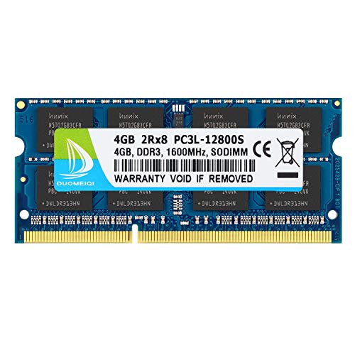 DUOMEIQI DDR3 RAM 4GB 2RX8 PC3 1800 / PC3L-12800 PC3-12800S / PC3L-12800S DDR3 1600 / DDR3L 1600MHz SO-DIMM RAM CL11 204 Pin 1.35v / 1.5v Non-ECC Unbuffered for Intel AMD MAC Laptop