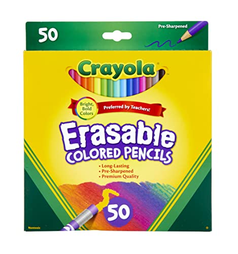 Crayola Erasable Colored Pencils (50ct), Bulk Colored Pencil Set, Back to School Supplies, Pair With Adult Coloring Books, 6+ [Amazon Exclusive]