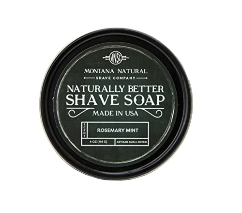 MNSC Rosemary Mint Artisan Small Batch Shave Soap for a Naturally Better Shave – Smooth Shave, Hypoallergenic, Prevent Nicks, Cuts, and Razor Burn, Handcrafted in USA, All-Natural, Plant-Derived