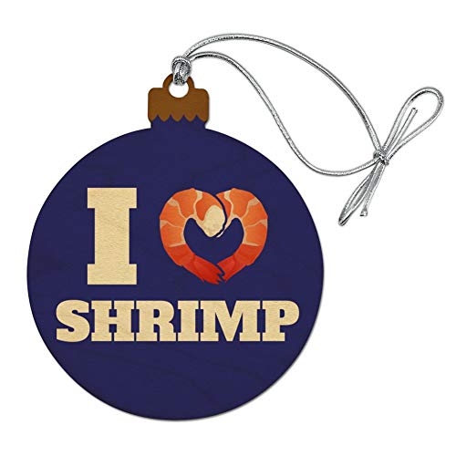 I Love Shrimp with Heart Wood Christmas Tree Holiday Ornament