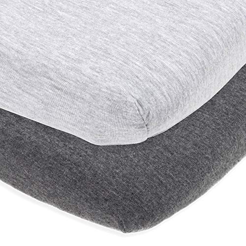 Fitted Pack and Play Sheets Compatible ith Graco Pack n Play and Other 27 x 39 Inch Playard Mattress Pad – Heather Grey – 2 Pack