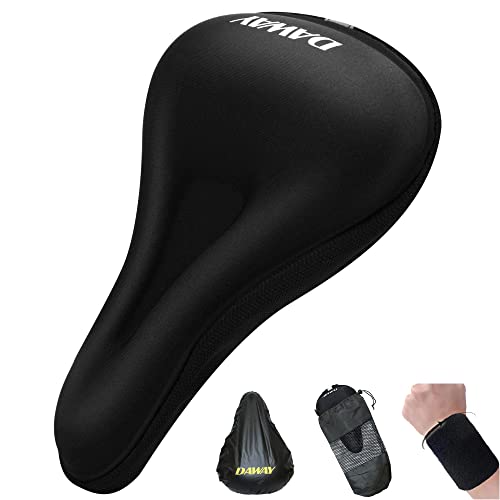 DAWAY Comfortable Bike Seat Cover – C7 Soft Gel & Foam Padded Exercise Bicycle Saddle Cushion Men Women Kids, Fit for Peloton, Stationary Bike, Mountain Road Bikes, Outdoor Cycling
