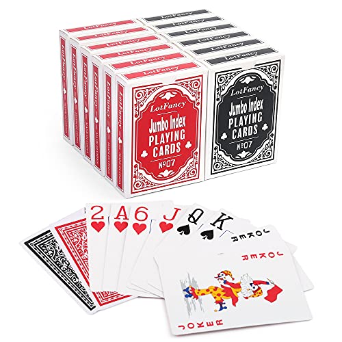 LotFancy Playing Cards, Jumbo Index, 12 Decks of Cards (6 Black 6 Red), Large Print, Poker Size, for Texas Hold’em, Blackjack, Euchre Cards Games