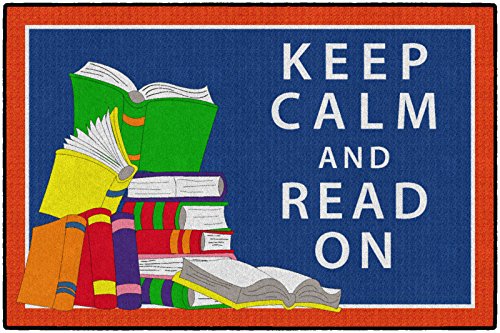 Flagship Carpets – Keep Calm & Read On Area Rug for Children’s Classroom, Kid’s Bedroom, Teacher’s Space and at Home Family Living or Play Room, 4′ x 6′, Red&Blue