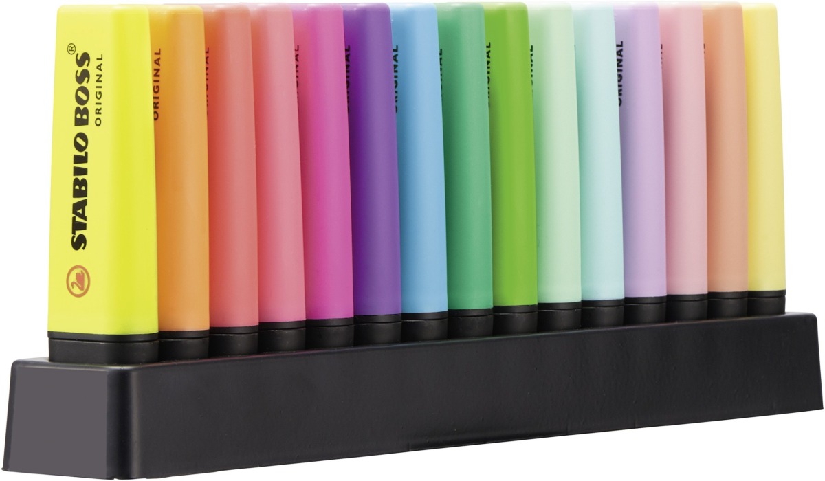 STABILO BOSS Original Fluorescent and Pastel Highlighters – Deskset of 15 Assorted Colours | The Storepaperoomates Retail Market - Fast Affordable Shopping
