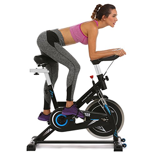 ANCHEER Indoor Cycling Bike – Stationary Exercise Bikes with 49LBS Flywheel, Adjustable Resistance and LCD Monitor for Home Exercise, APP Control (Diamond Black)