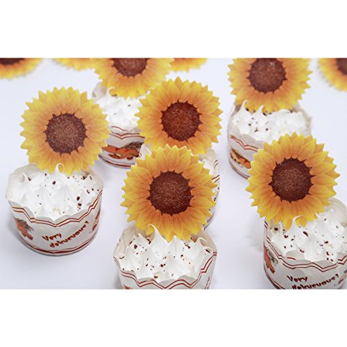 GEORLD Edible Cake Topper Wafer Sunflower Cupcake Decoration by Wafer Paper ,36 Counts,Flat not 3D