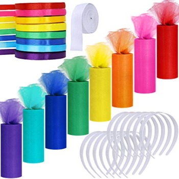 Supla 8 Colors Rainbow Tulle Rolls Tulle Netting Fabric Spool in 6″ Wide 25 Yard/roll and 8 Colors Satin Roll Satin Ribbons in 2/5 Wide 25 Yard/roll and 12 Plain No Teeth Plastic Headbands 1″ Craft | The Storepaperoomates Retail Market - Fast Affordable Shopping