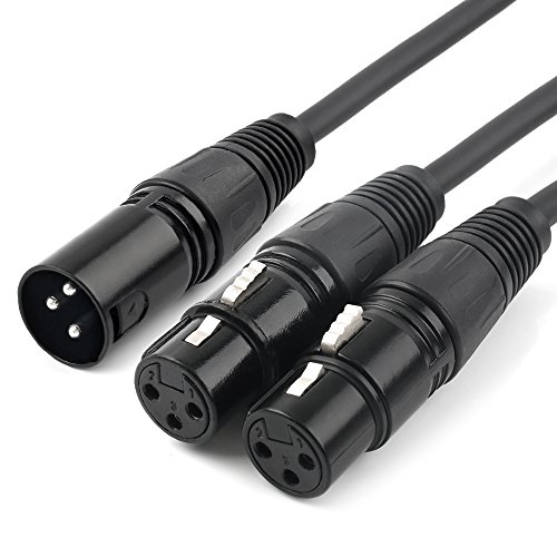 TISINO XLR Y-Splitter Cable, Dual Female XLR to Male XLR Mic Combiner Y Cord Balanced Microphone Adaptor Patch Cable (3 Pin 2 Female to 1 Male)- 1.5 Feet
