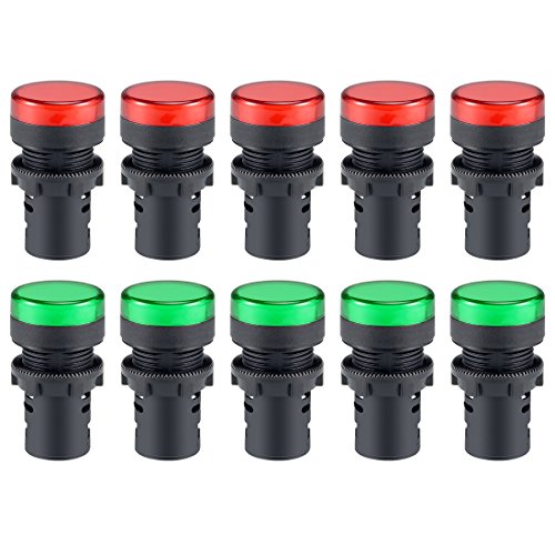 uxcell 10Pcs Red Green Indicator Light AC/DC 110V, 22mm Panel Mount, for Electrical Control Panel, HVAC, DIY Projects