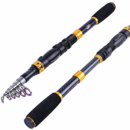 Sougayilang Telescopic Fishing Rod – 24 Ton Carbon Fiber Ultralight Fishing Pole with CNC Reel Seat, Portable Retractable Handle, Stainless Steel Guides for Bass Salmon Trout Fishing