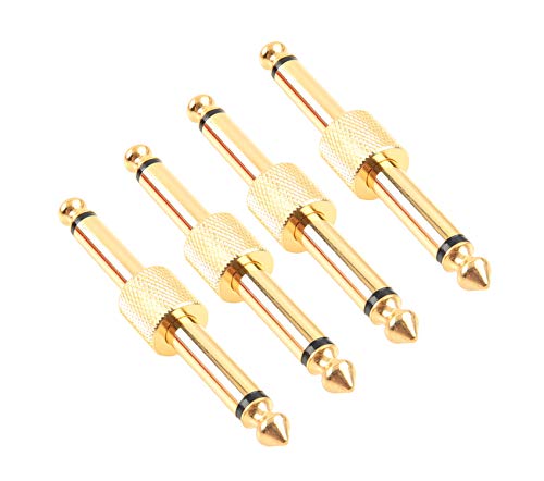 Devinal Professional Guitar Pedal Coupler, 1/4 inch TS Guitar Effects Pedal to Pedal Connector Straight Type, Gold Planted (4 Pack)