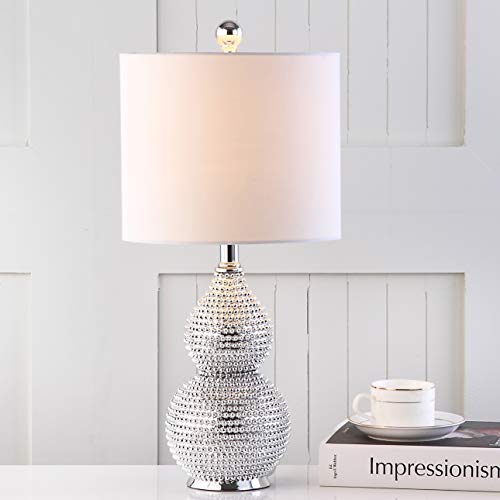 Safavieh Lighting Collection Clarabel Silver Chrome Studded 20-inch Bedroom Living Room Home Office Desk Nightstand Table Lamp (LED Bulb Included)