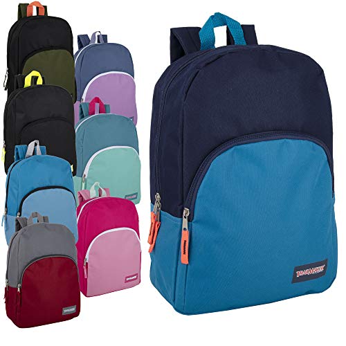 Trail maker Bulk Backpack Kids 15 inch Backpacks 24 Pack with Padded Straps Wholesale for School