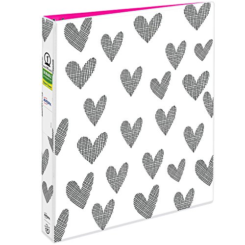 AVERY + Amy Tangerine Designer Collection Binder, 1″Round Rings, 175-Sheet Capacity, Hatch mark Hearts (28320)