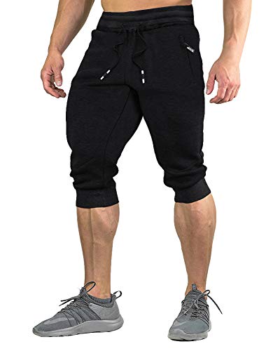 FASKUNOIE 3/4 Joggers Running Shorts Lightweight Sweatpants Breathable Trousers Black
