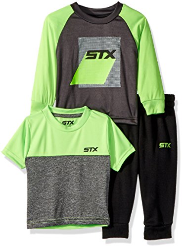STX Fashion Baby Boys Long Color Block, Short Sleeve Tee, and Jogger, Lime, 24M
