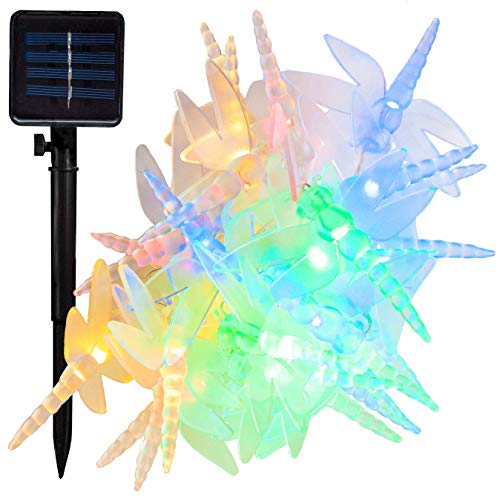 Hometown Evolution, Inc. Solar Powered Dragonfly String Lights – 30 LED Multi Colored, 8 Modes, Outdoor Waterproof for Gardens, Patios, Yards, Home, Parties and More