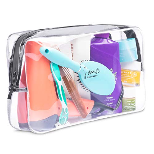 J’arrive Extra-Large Capacity Clear Toiletry Travel Bag/Transparent Waterproof Leakproof/For Men and Women/Oversized (full size bottle hair dryer electric shaver) / Heavy Duty