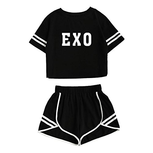 babyhealthy Kpop EXO Baekhyun Chanyeol Chen Sehun T-Shirt+ Running Shorts Two Piece Suit