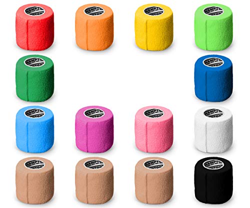 (14-Pack) 2” x 15 FT | Self Adhesive Non Woven Bandage Wrap – Breathable Self Adherent Wrap for Pets – Athletic Elastic Cohesive Bandage for Sports Injury: Ankle, Knee & Wrist Sprains (Rainbow)