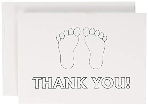 Fine Invite Papers 25 Piece Baby Footprint Shower Foil Stamped Thank You Card, Silver