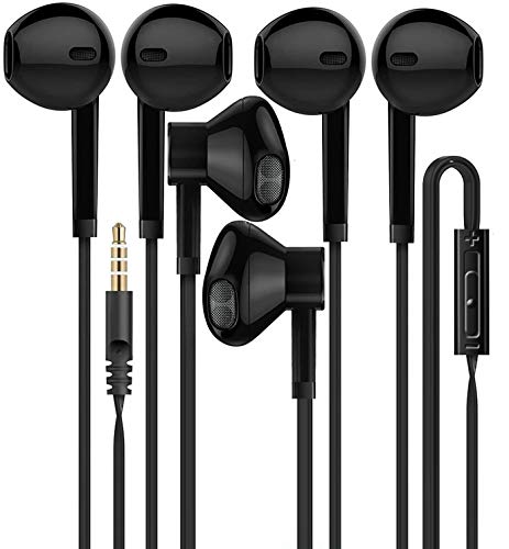 Headphones [3-Pack] Certified in-Ear Earbuds Earphones with Microphone Premium HD Stereo Headphones with Inline Control, Noise Isolating Earbud Headset, Corded, 3.5mm Audio Jack Devices (Black)