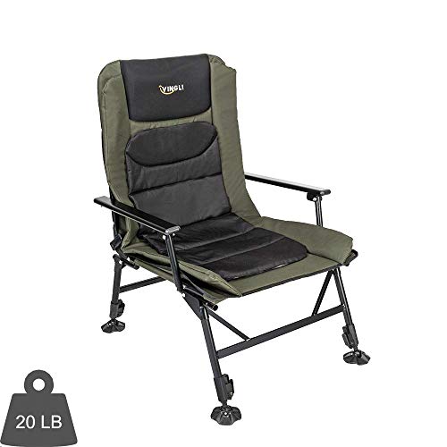 VINGLI Oversized Fishing Chair Heavy Duty Support 440 LBS, 160° Freely Adjustable Reclining Folding Chairs, Lounge Travel Outdoor Seat with High Back for Fishing Camping or Leisure