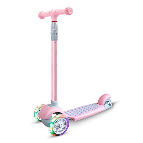 67i Scooter for Kids 3 Wheel Scooter Kids Kick Scooter for Toddler Girls Boys Scooter with Adjustable Height and Light-Up Wheels Scooter for Children Ages 3-12 (Pink)