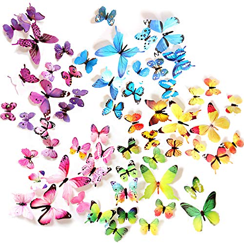 Ewong Butterfly Wall Decals – 60PCS 3D Butterflies Home Decor-Stickers, Removable Mural Decoration for Girls Living Room Kids Bedroom Bathroom Baby Nursery, Waterproof DIY Crafts Art (5 Color)